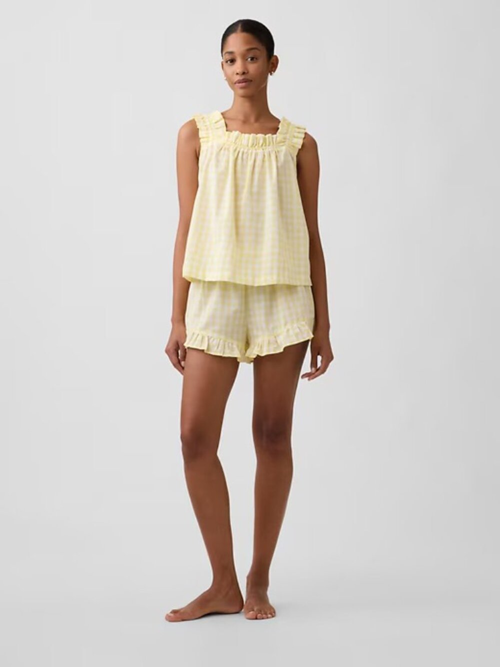 GapBody Yellow Gingham Ruffle Poplin Pajama Set - Size M